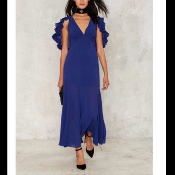 Nasty Gal Formal dress with cape ruffle sleeves open back - Picture 1 of 10